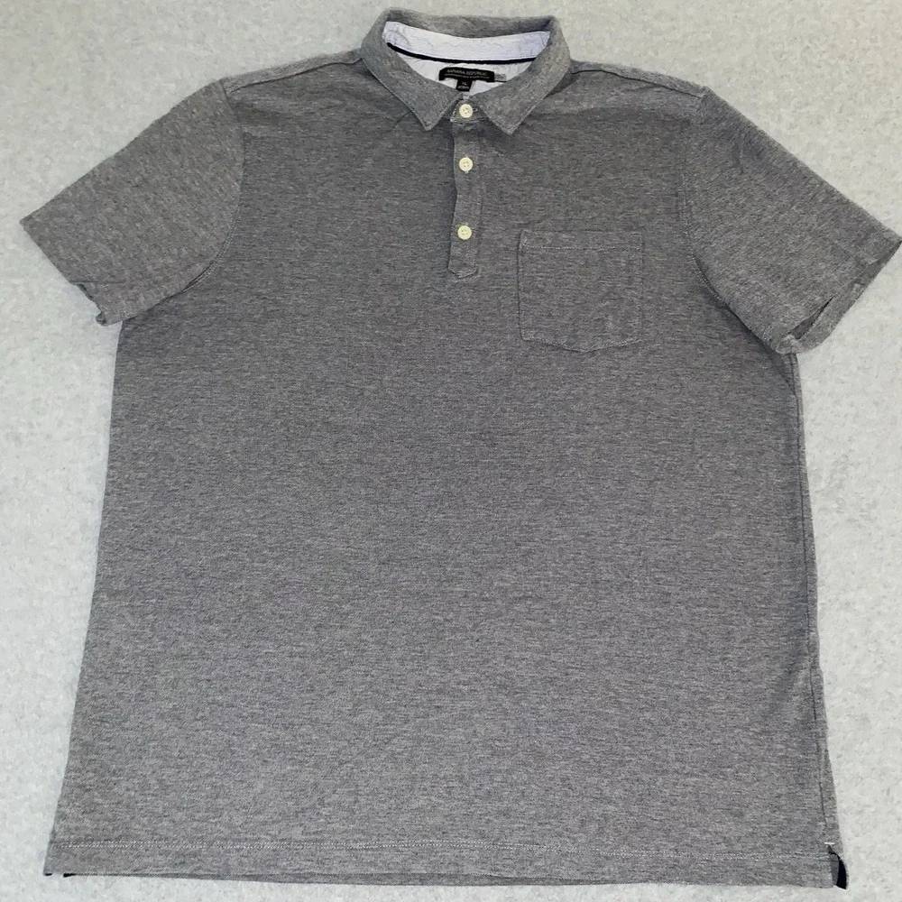 Banana Republic Mens XL Gray Navy Performance Pique Short‎ Sleeve Polo Shirt